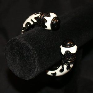 Black and White Enamel Hinged Bracelet